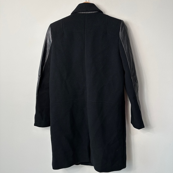 Black Wool PeaCoat With Contrasting 100% Lamb Nappa Leather Sleeves By H&M Sz 8 - Picture 5 of 10